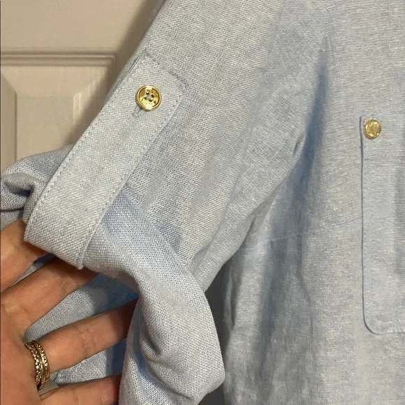 Anne Klein blue linen blend tunic top shirt blouse size LARGE - Picture 8 of 13